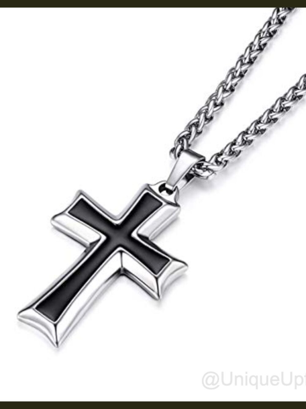 Mens Stainless Steel Cross Pendant Necklace 24in Wheat Chain Religious